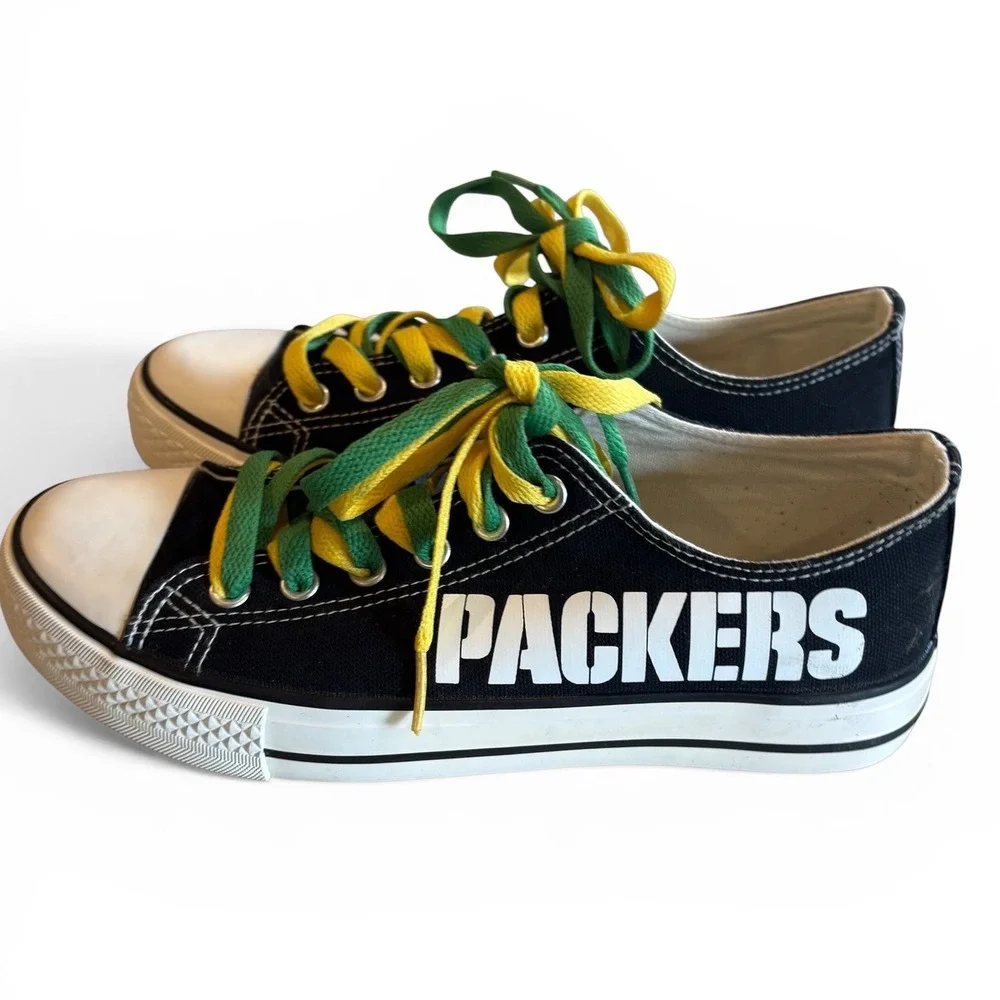 E-LOV‎ Green Bay Packers Canvas Low Top Sneakers Black Womens Size 38 7.5